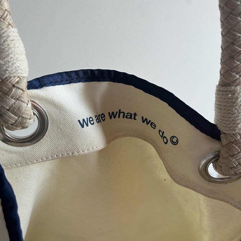 Anya Hindmarch London I AM NOT A PLASTIC BAG Cream and Navy Canvas Tote Bag - Picture 8 of 13
